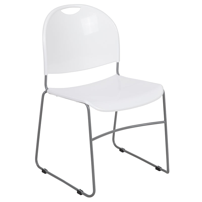 SINGLEWAVE Series 880 lb. Capacity White Ultra-Compact Stack Chair with Silver Powder Coated Frame