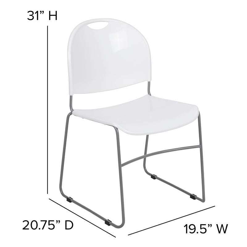 SINGLEWAVE Series 880 lb. Capacity White Ultra-Compact Stack Chair with Silver Powder Coated Frame