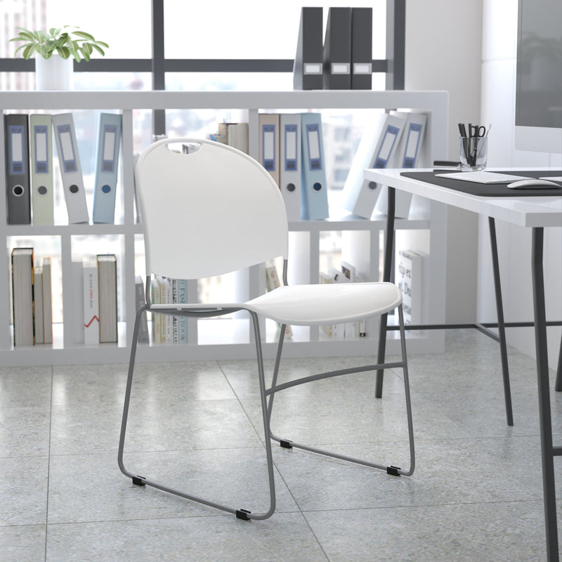 SINGLEWAVE Series 880 lb. Capacity White Ultra-Compact Stack Chair with Silver Powder Coated Frame