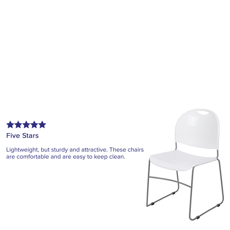 SINGLEWAVE Series 880 lb. Capacity White Ultra-Compact Stack Chair with Silver Powder Coated Frame