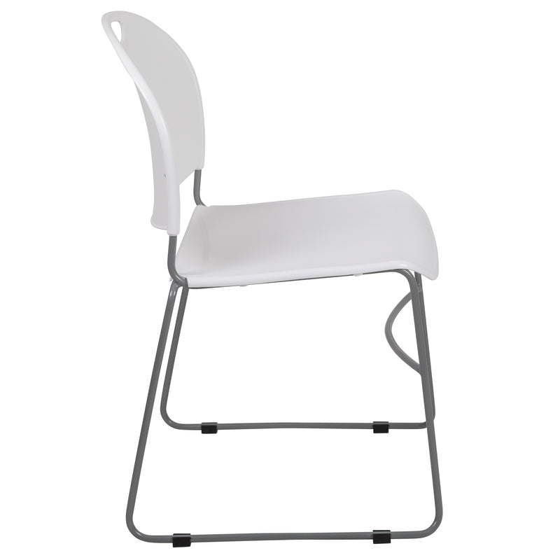 SINGLEWAVE Series 880 lb. Capacity White Ultra-Compact Stack Chair with Silver Powder Coated Frame