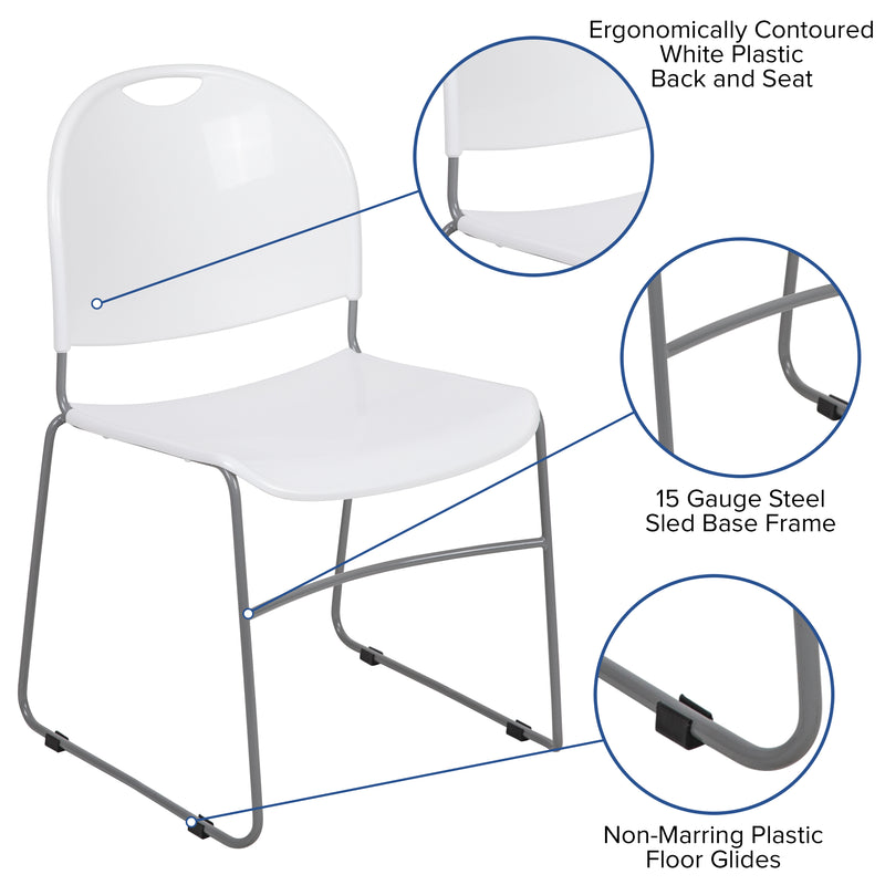 SINGLEWAVE Series 880 lb. Capacity White Ultra-Compact Stack Chair with Silver Powder Coated Frame