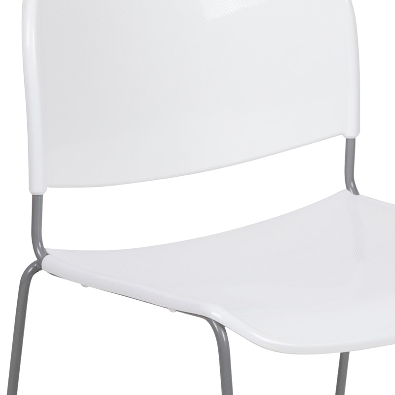 SINGLEWAVE Series 880 lb. Capacity White Ultra-Compact Stack Chair with Silver Powder Coated Frame