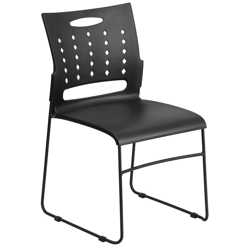 SINGLEWAVE Series 881 lb. Capacity Black Sled Base Stack Chair with Air-Vent Back