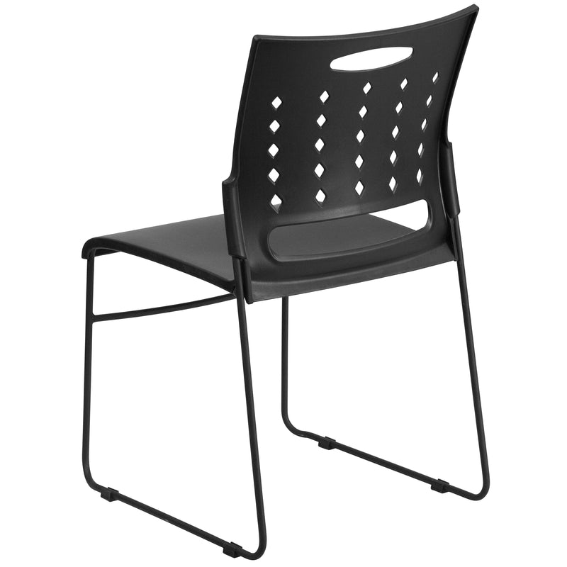 SINGLEWAVE Series 881 lb. Capacity Black Sled Base Stack Chair with Air-Vent Back