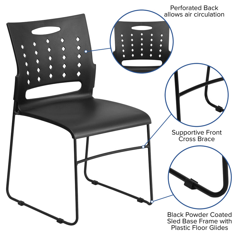 SINGLEWAVE Series 881 lb. Capacity Black Sled Base Stack Chair with Air-Vent Back