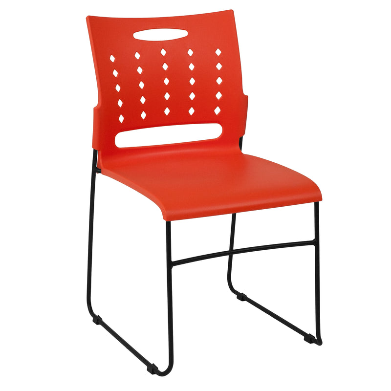 SINGLEWAVE Series 881 lb. Capacity Orange Sled Base Stack Chair with Air-Vent Back