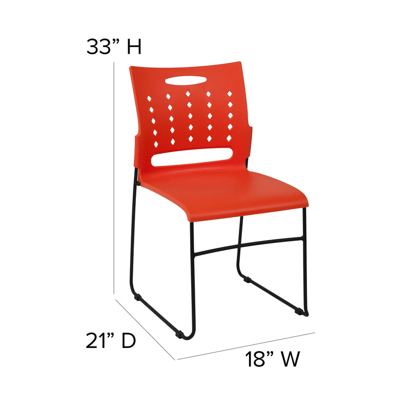 SINGLEWAVE Series 881 lb. Capacity Orange Sled Base Stack Chair with Air-Vent Back