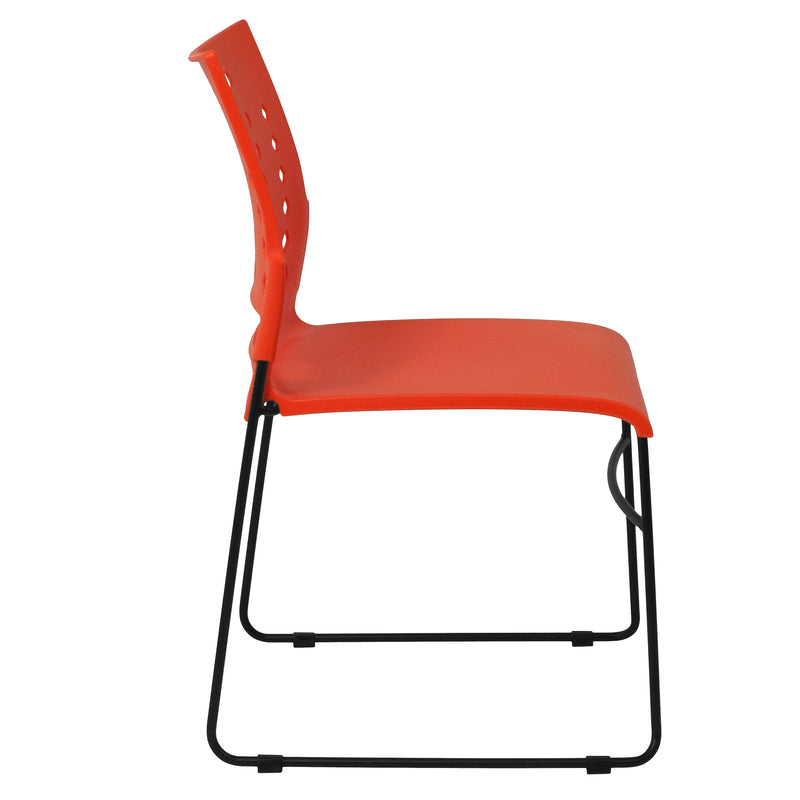 SINGLEWAVE Series 881 lb. Capacity Orange Sled Base Stack Chair with Air-Vent Back