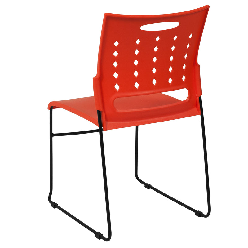 SINGLEWAVE Series 881 lb. Capacity Orange Sled Base Stack Chair with Air-Vent Back