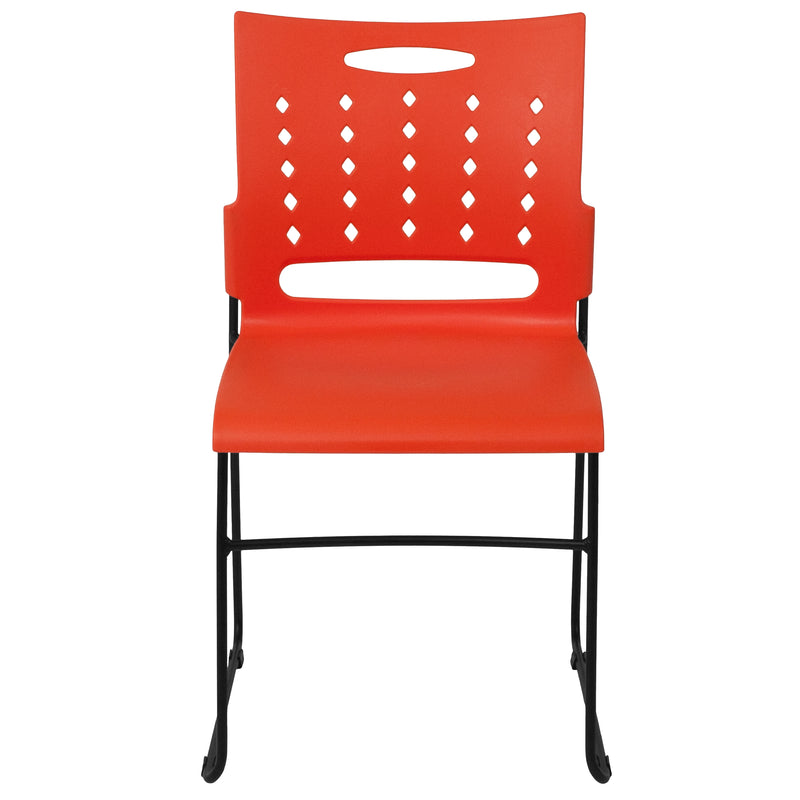 SINGLEWAVE Series 881 lb. Capacity Orange Sled Base Stack Chair with Air-Vent Back