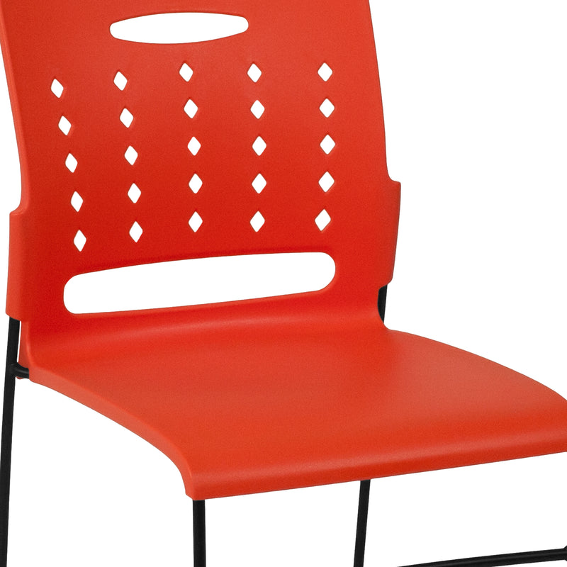 SINGLEWAVE Series 881 lb. Capacity Orange Sled Base Stack Chair with Air-Vent Back