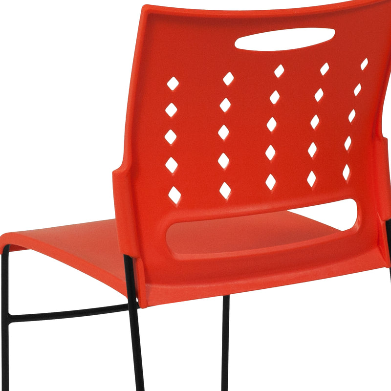 SINGLEWAVE Series 881 lb. Capacity Orange Sled Base Stack Chair with Air-Vent Back