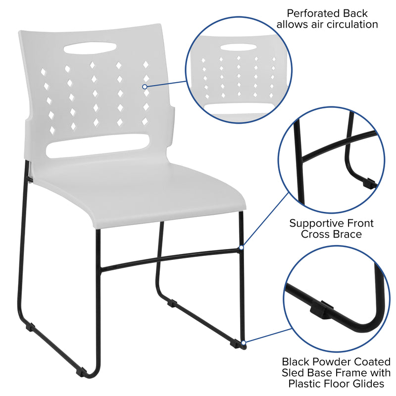 SINGLEWAVE Series 881 lb. Capacity White Sled Base Stack Chair with Air-Vent Back