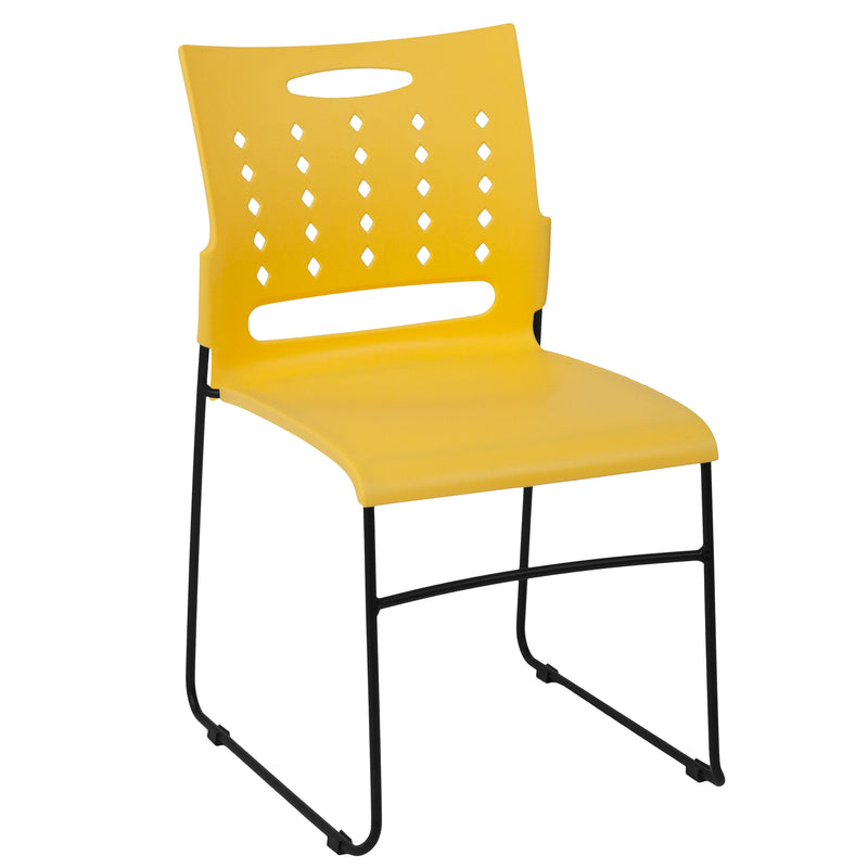 SINGLEWAVE Series 881 lb. Capacity Yellow Sled Base Stack Chair with Air-Vent Back