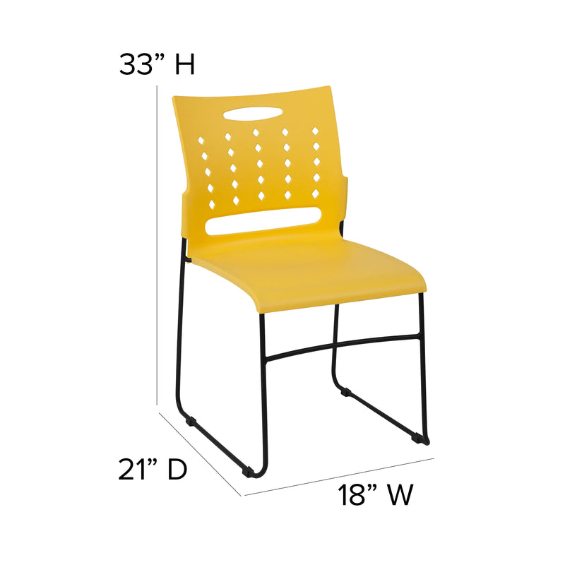 SINGLEWAVE Series 881 lb. Capacity Yellow Sled Base Stack Chair with Air-Vent Back