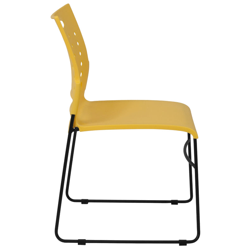 SINGLEWAVE Series 881 lb. Capacity Yellow Sled Base Stack Chair with Air-Vent Back