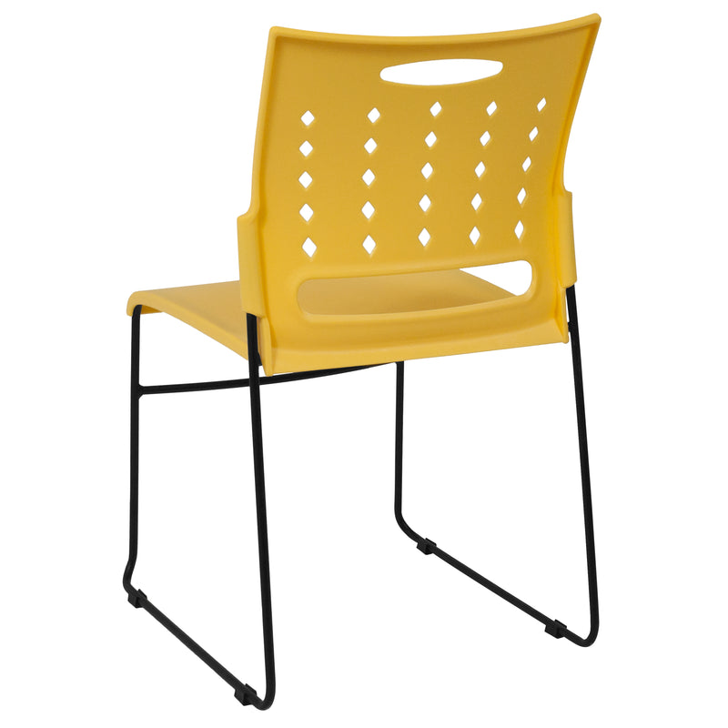 SINGLEWAVE Series 881 lb. Capacity Yellow Sled Base Stack Chair with Air-Vent Back