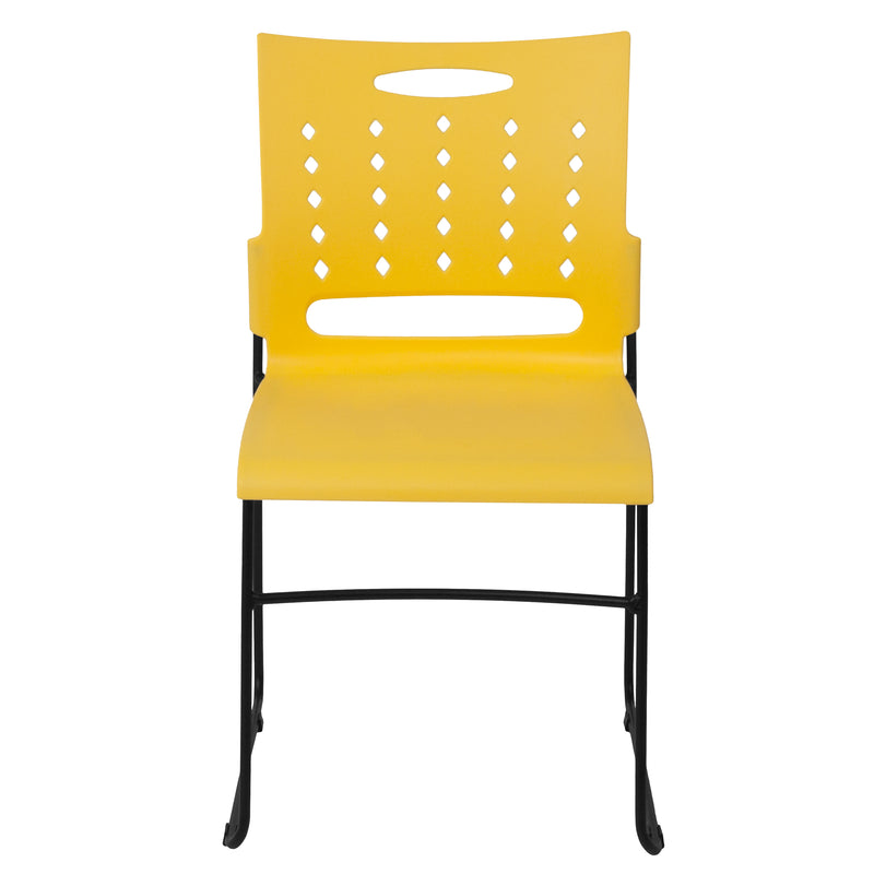 SINGLEWAVE Series 881 lb. Capacity Yellow Sled Base Stack Chair with Air-Vent Back