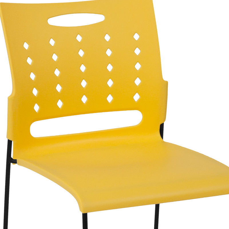 SINGLEWAVE Series 881 lb. Capacity Yellow Sled Base Stack Chair with Air-Vent Back