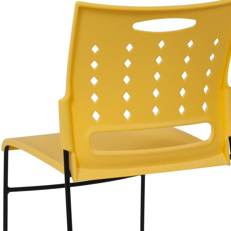 SINGLEWAVE Series 881 lb. Capacity Yellow Sled Base Stack Chair with Air-Vent Back