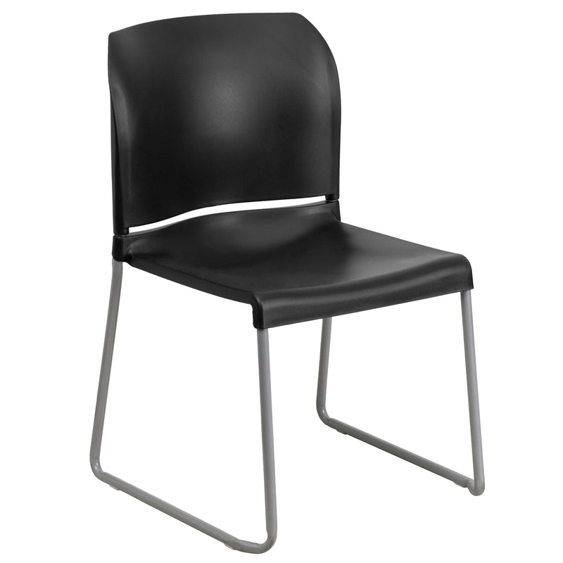 SINGLEWAVE Series 880 lb. Capacity Black Full Back Contoured Stack Chair with Gray Powder Coated Sled Base