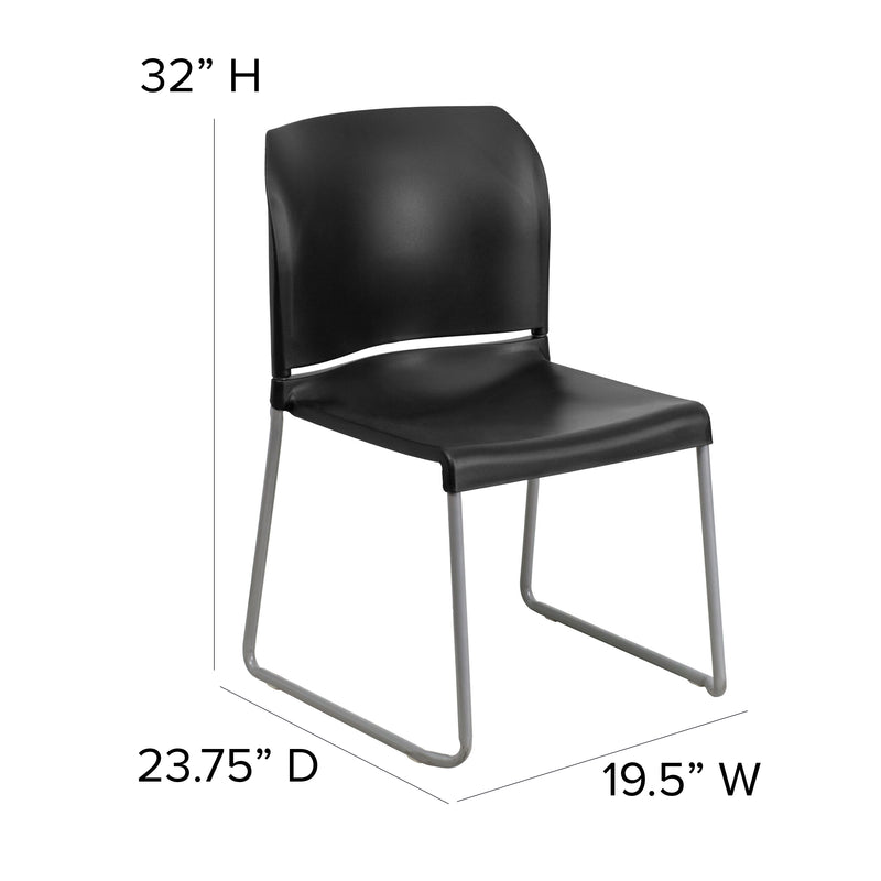 SINGLEWAVE Series 880 lb. Capacity Black Full Back Contoured Stack Chair with Gray Powder Coated Sled Base