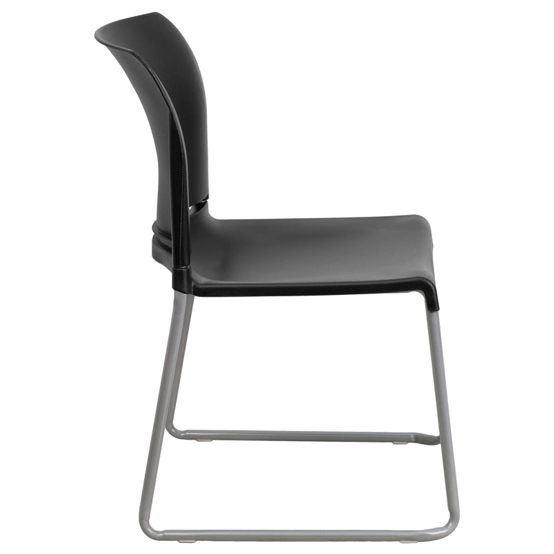 SINGLEWAVE Series 880 lb. Capacity Black Full Back Contoured Stack Chair with Gray Powder Coated Sled Base