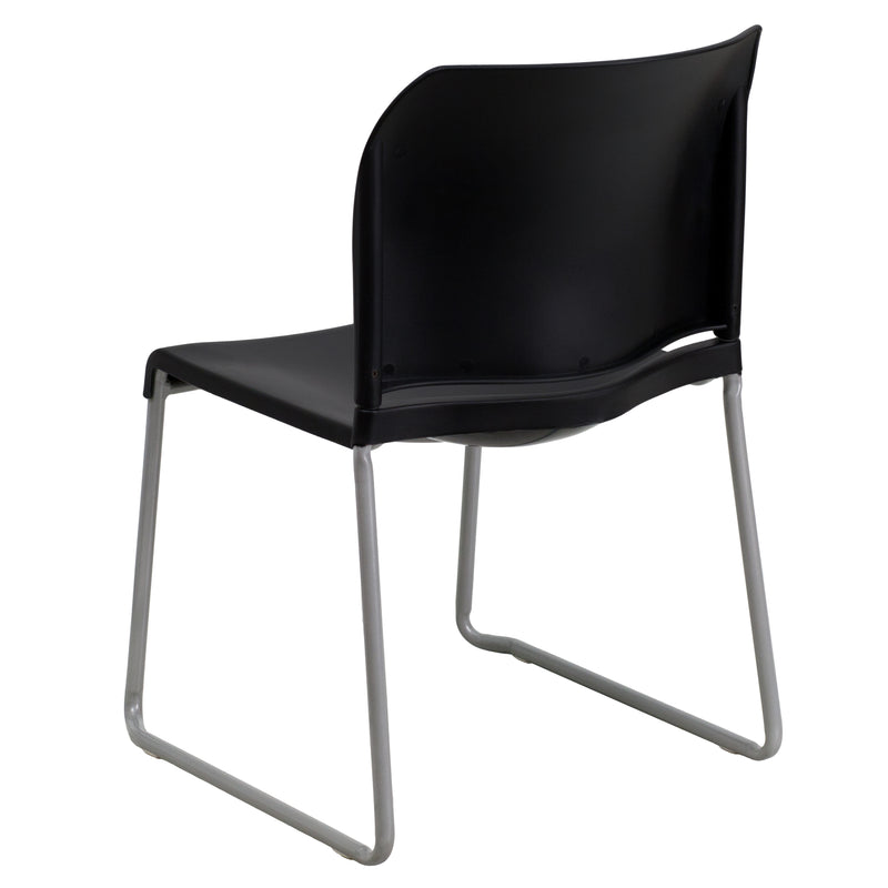 SINGLEWAVE Series 880 lb. Capacity Black Full Back Contoured Stack Chair with Gray Powder Coated Sled Base