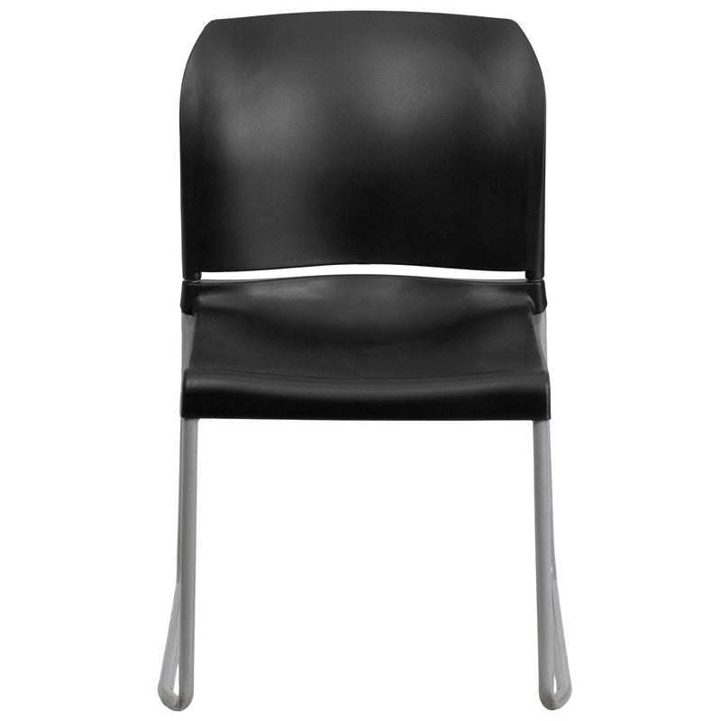 SINGLEWAVE Series 880 lb. Capacity Black Full Back Contoured Stack Chair with Gray Powder Coated Sled Base