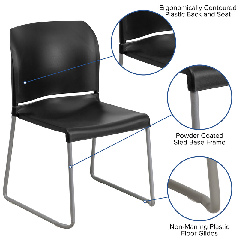 SINGLEWAVE Series 880 lb. Capacity Black Full Back Contoured Stack Chair with Gray Powder Coated Sled Base