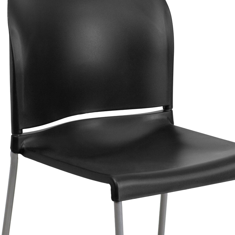 SINGLEWAVE Series 880 lb. Capacity Black Full Back Contoured Stack Chair with Gray Powder Coated Sled Base