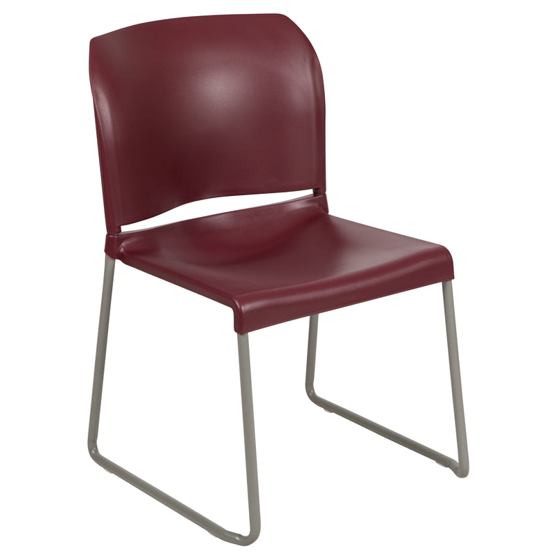 SINGLEWAVE Series 880 lb. Capacity Burgundy Full Back Contoured Stack Chair with Gray Powder Coated Sled Base