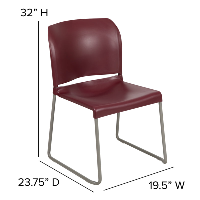 SINGLEWAVE Series 880 lb. Capacity Burgundy Full Back Contoured Stack Chair with Gray Powder Coated Sled Base