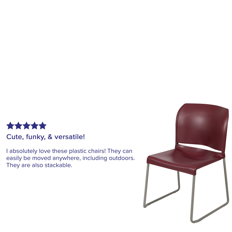 SINGLEWAVE Series 880 lb. Capacity Burgundy Full Back Contoured Stack Chair with Gray Powder Coated Sled Base