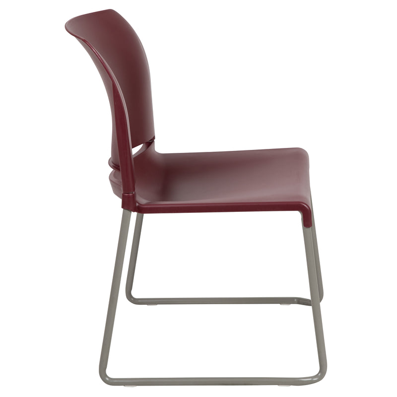 SINGLEWAVE Series 880 lb. Capacity Burgundy Full Back Contoured Stack Chair with Gray Powder Coated Sled Base