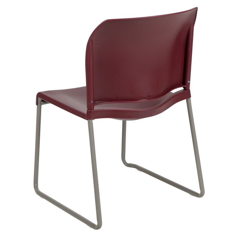 SINGLEWAVE Series 880 lb. Capacity Burgundy Full Back Contoured Stack Chair with Gray Powder Coated Sled Base