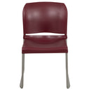 SINGLEWAVE Series 880 lb. Capacity Burgundy Full Back Contoured Stack Chair with Gray Powder Coated Sled Base