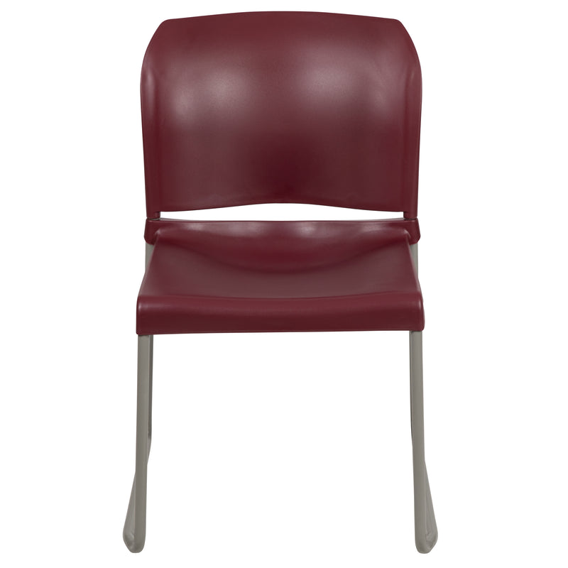 SINGLEWAVE Series 880 lb. Capacity Burgundy Full Back Contoured Stack Chair with Gray Powder Coated Sled Base