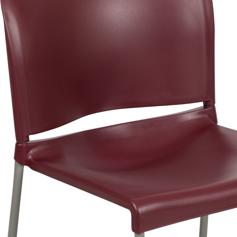 SINGLEWAVE Series 880 lb. Capacity Burgundy Full Back Contoured Stack Chair with Gray Powder Coated Sled Base