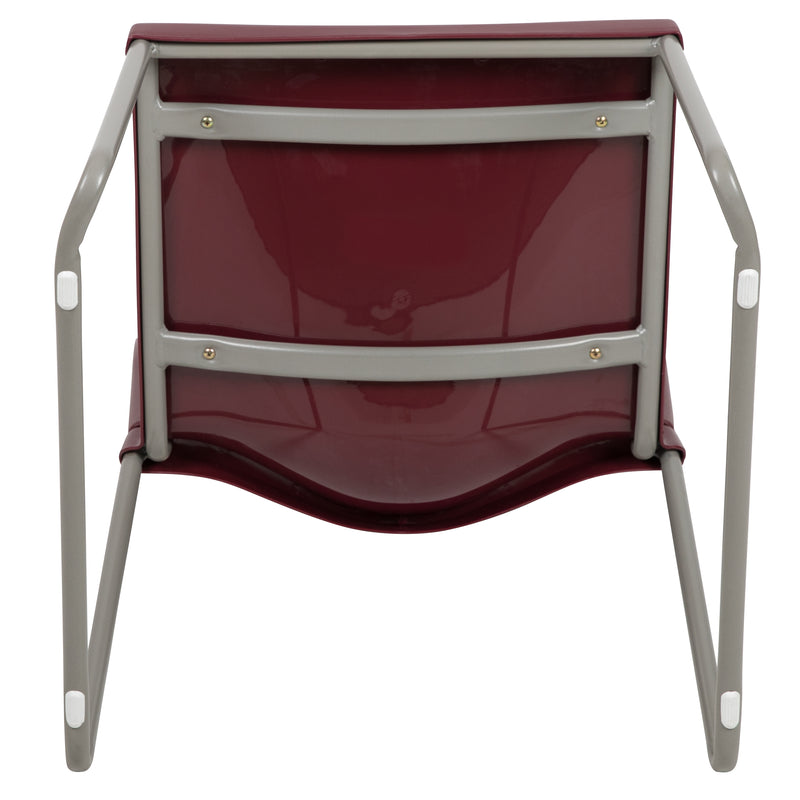 SINGLEWAVE Series 880 lb. Capacity Burgundy Full Back Contoured Stack Chair with Gray Powder Coated Sled Base