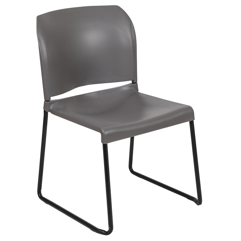 SINGLEWAVE Series 880 lb. Capacity Gray Full Back Contoured Stack Chair with Black Powder Coated Sled Base