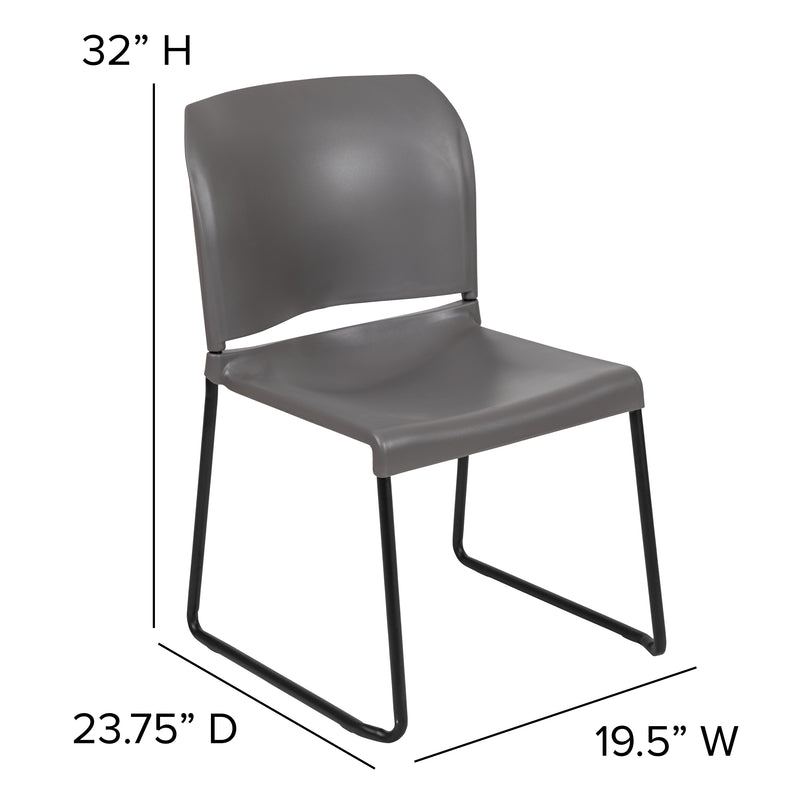 SINGLEWAVE Series 880 lb. Capacity Gray Full Back Contoured Stack Chair with Black Powder Coated Sled Base