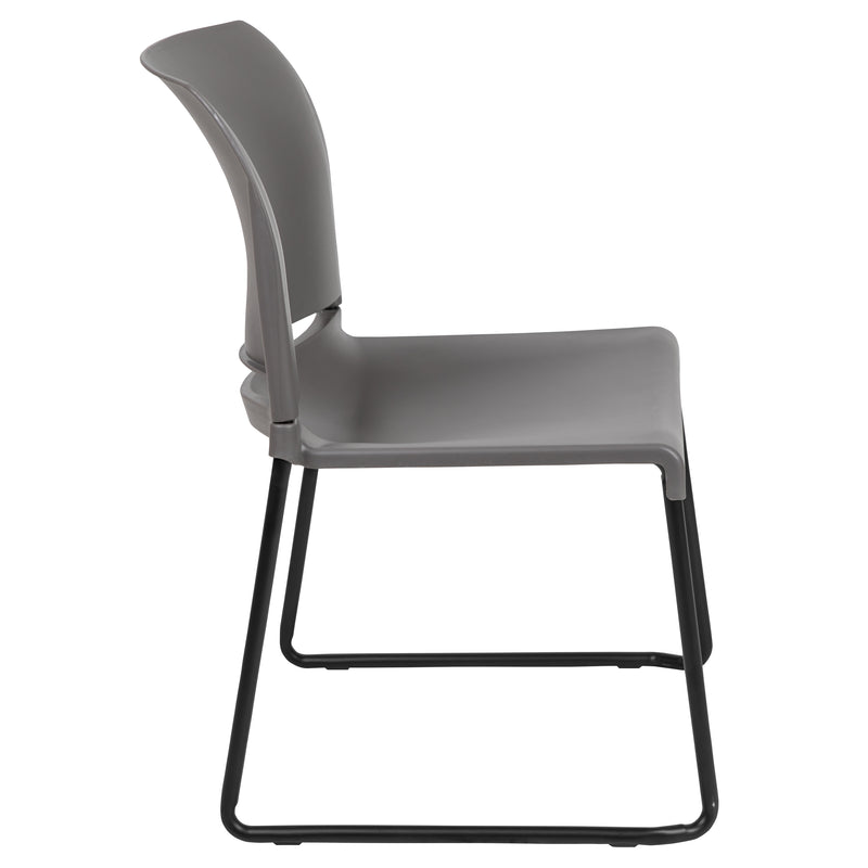 SINGLEWAVE Series 880 lb. Capacity Gray Full Back Contoured Stack Chair with Black Powder Coated Sled Base