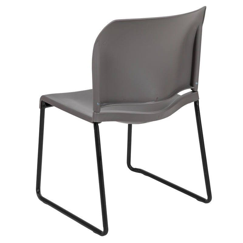 SINGLEWAVE Series 880 lb. Capacity Gray Full Back Contoured Stack Chair with Black Powder Coated Sled Base