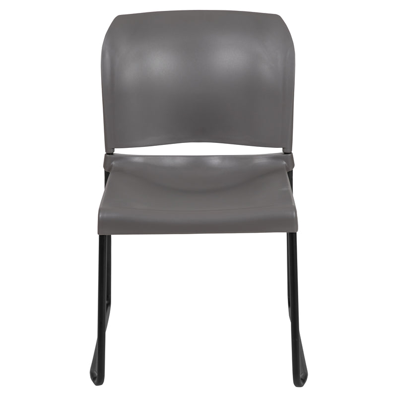 SINGLEWAVE Series 880 lb. Capacity Gray Full Back Contoured Stack Chair with Black Powder Coated Sled Base