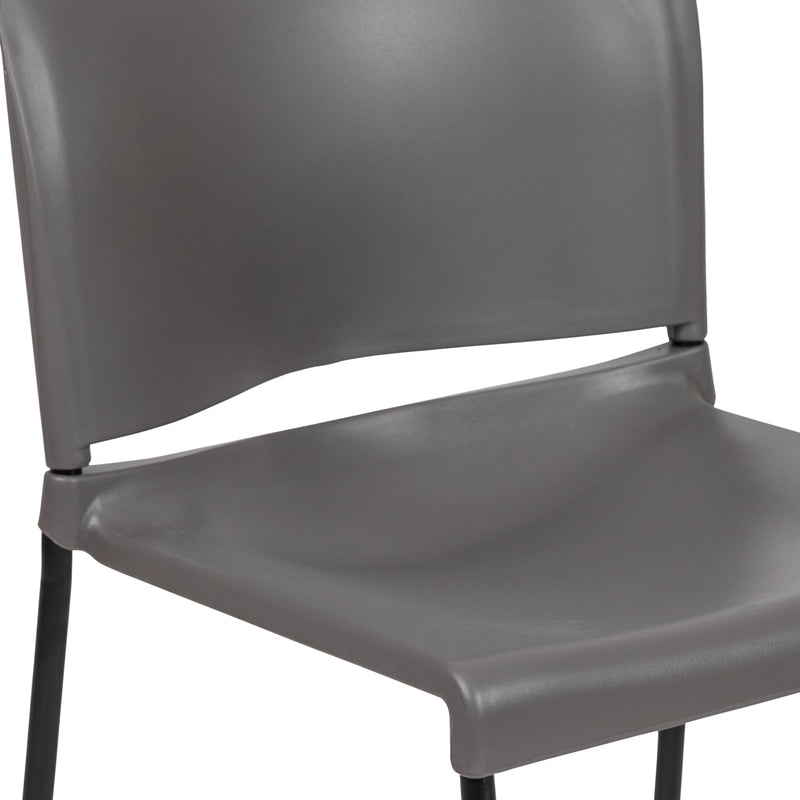 SINGLEWAVE Series 880 lb. Capacity Gray Full Back Contoured Stack Chair with Black Powder Coated Sled Base