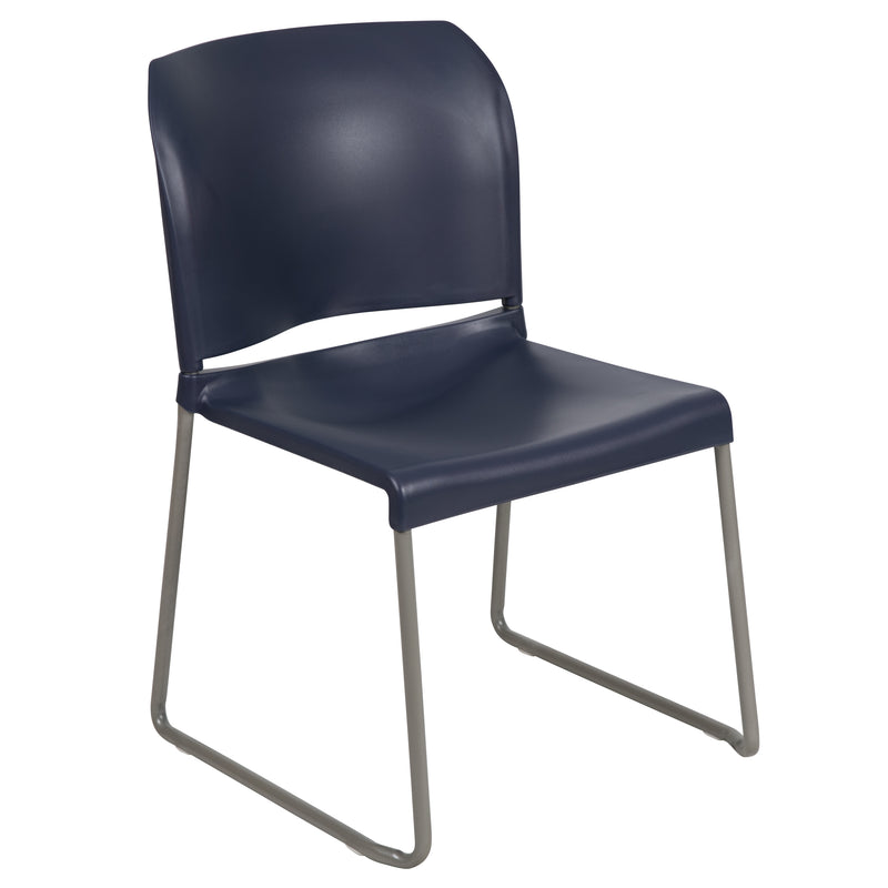 SINGLEWAVE Series 880 lb. Capacity Navy Full Back Contoured Stack Chair with Gray Powder Coated Sled Base