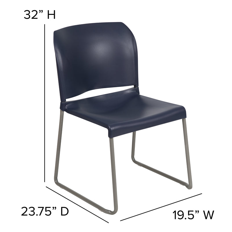 SINGLEWAVE Series 880 lb. Capacity Navy Full Back Contoured Stack Chair with Gray Powder Coated Sled Base