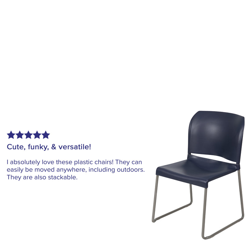 SINGLEWAVE Series 880 lb. Capacity Navy Full Back Contoured Stack Chair with Gray Powder Coated Sled Base